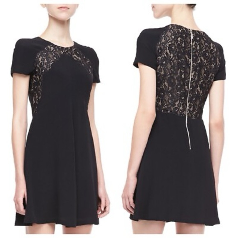 Rebecca Taylor Black Lace Silk Crepe Dress Size 4 - Picture 2 of 14